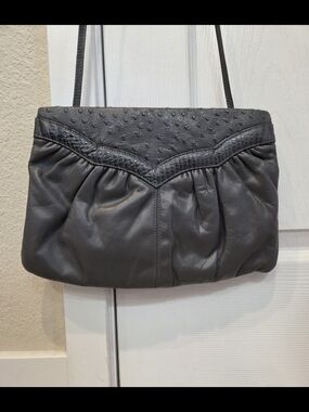 Vintage Grey Mardane Leather Shoulder Bag with Textured Trim